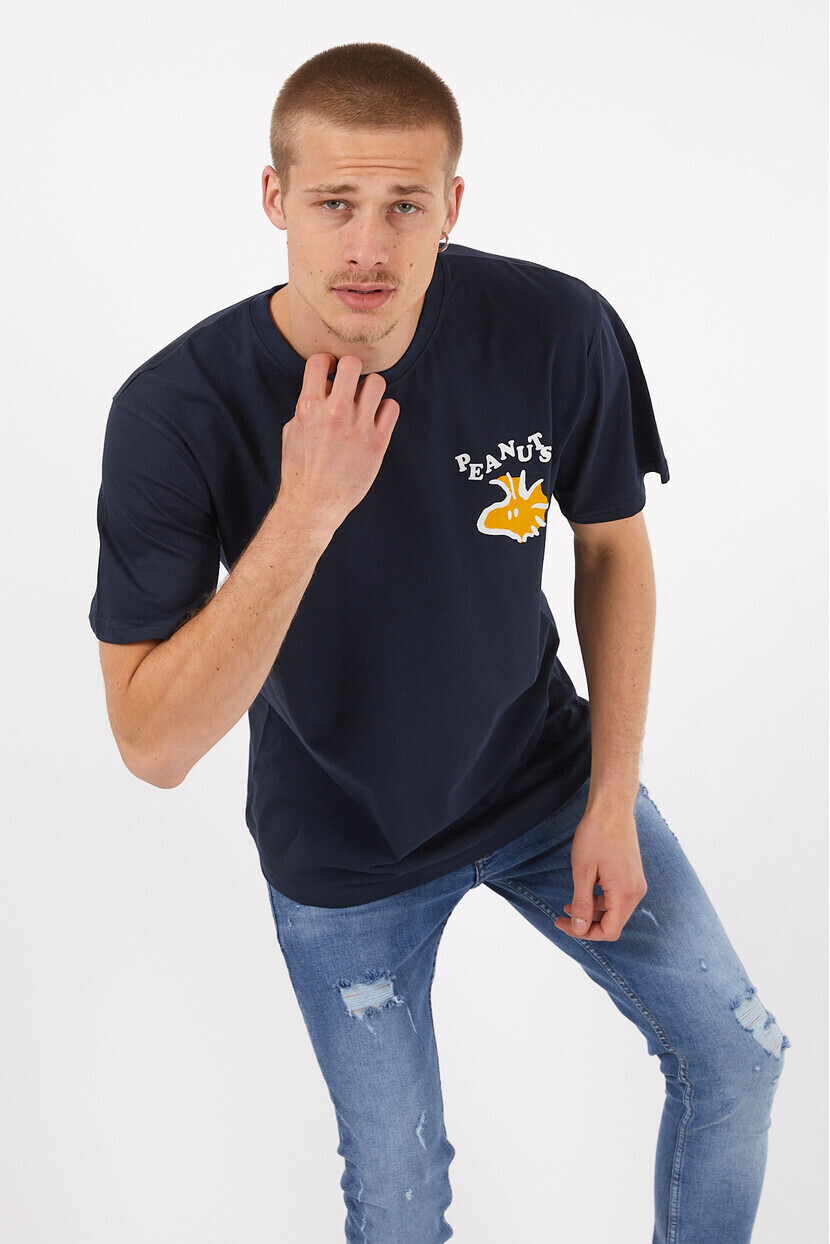 Twenty3 Erkek Basic Oversize Sıfır Yaka Önü ve Arkası Baskılı T-Shirt