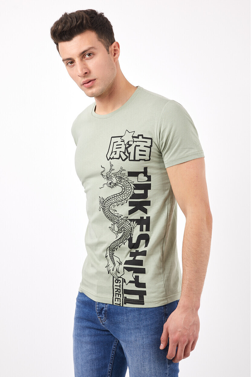 Twenty3 Erkek Basic Sıfır Yaka Manga Baskılı T-Shirt 