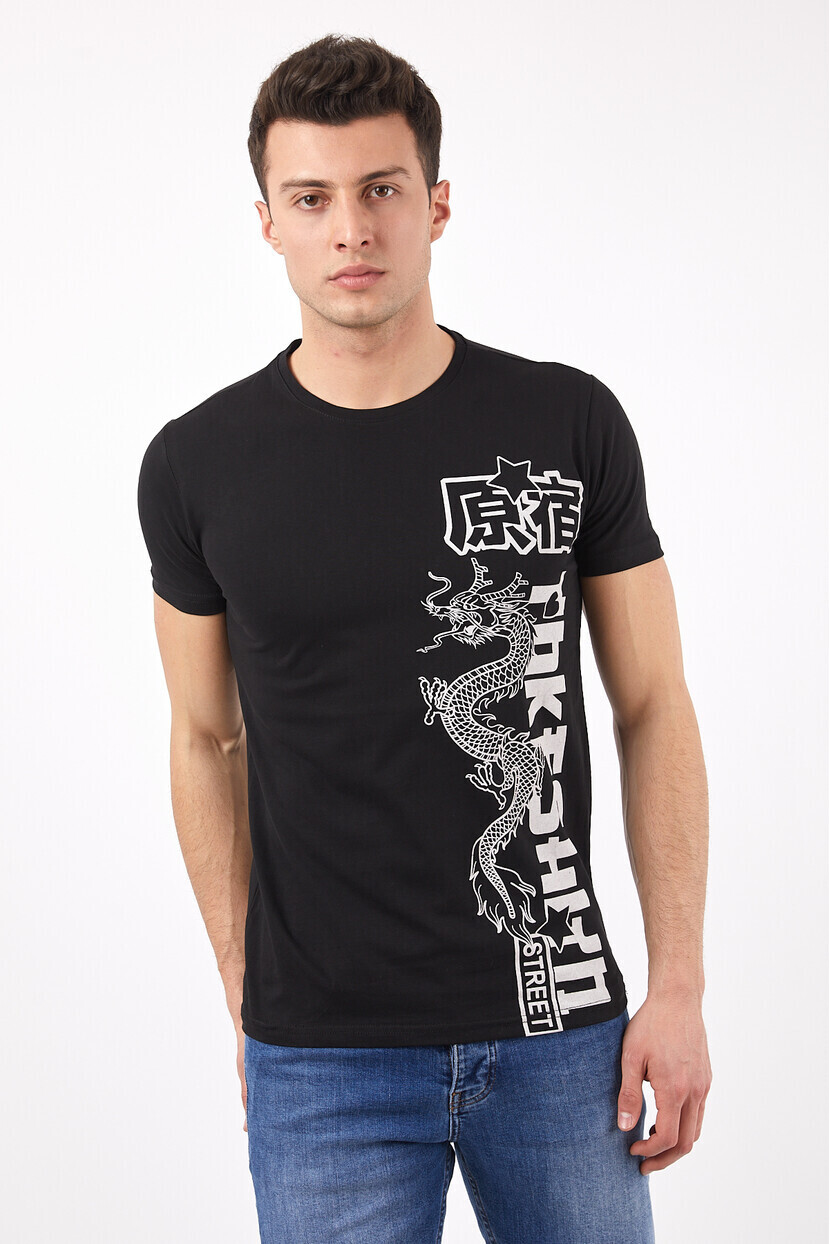 Twenty3 Erkek Basic Sıfır Yaka Manga Baskılı T-Shirt 