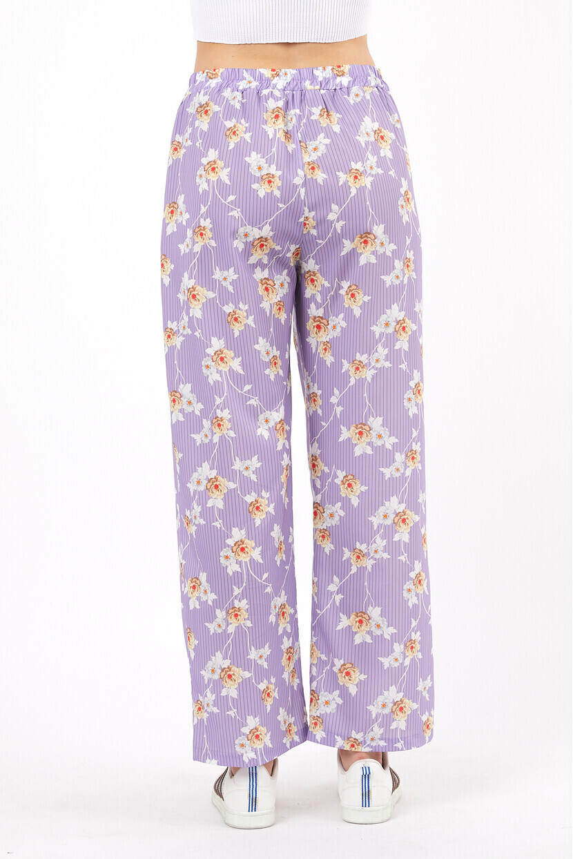 Twenty3 Kadın Çizgi Üstüne Çiçek Desenli Rahat Kesim Pantolon
