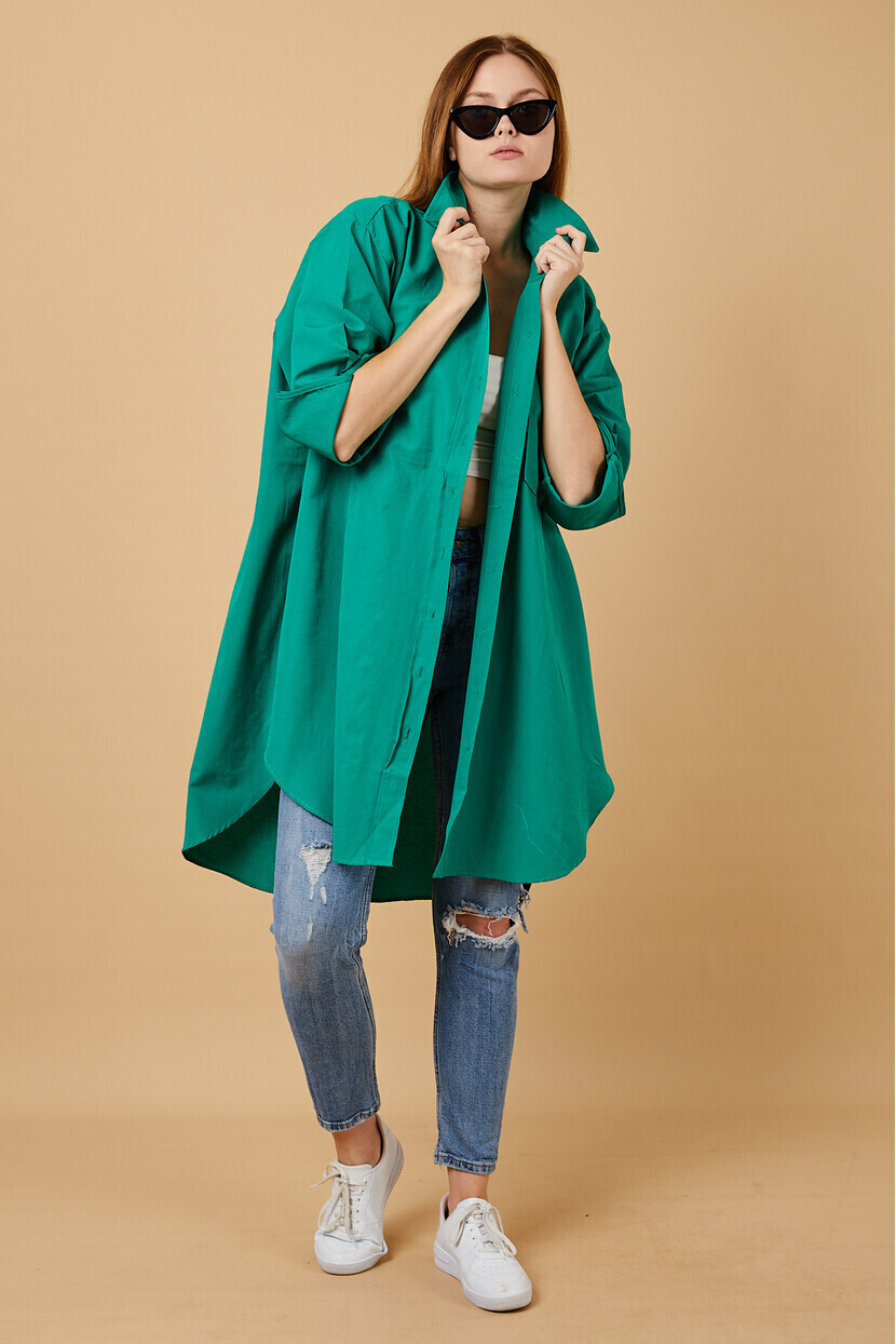 Twenty3  Kadın Oversize Uzun Dokuma Gömlek