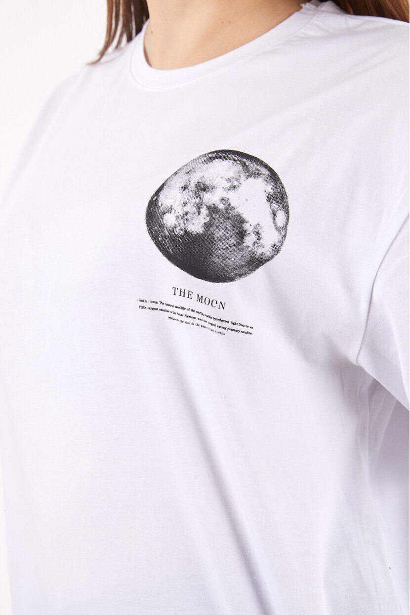Twenty3 Kadın Sıfır Yaka Basic Ay Baskılı Oversize T-Shirt 