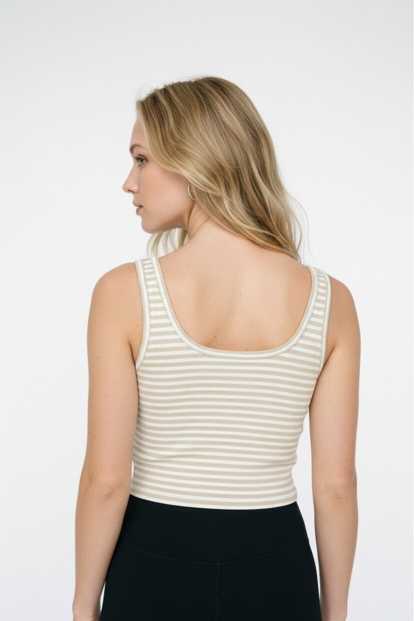 Kadın U Yaka Çizgili Pamuklu Ribana Atlet