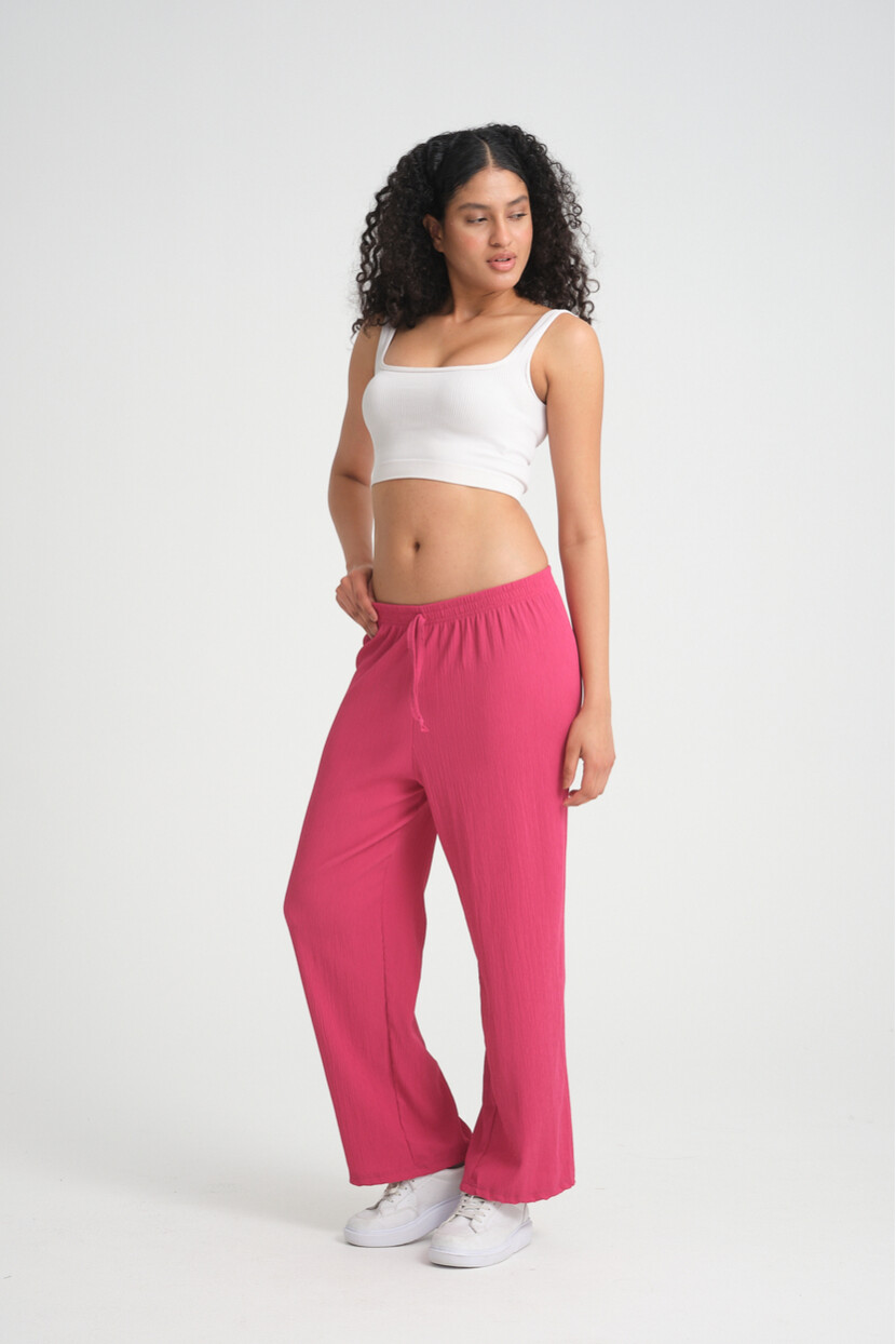 Twenty3 Kadın Beli Lastikli Yazlık Bol Paça Krep Uzun Pantolon