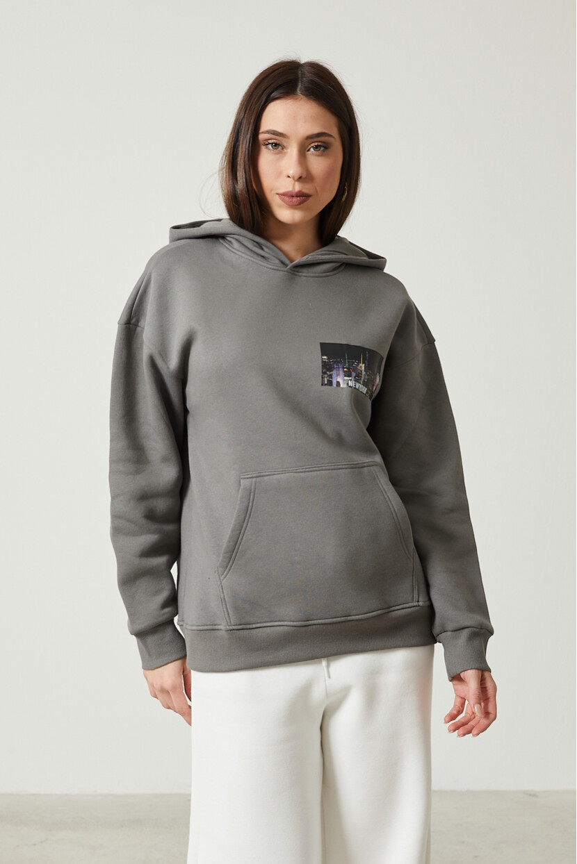 Twenty3 Kadın Kapüşonlu Kanguru Cepli 3 İplik Şardonlu Kalın Sweatshirt