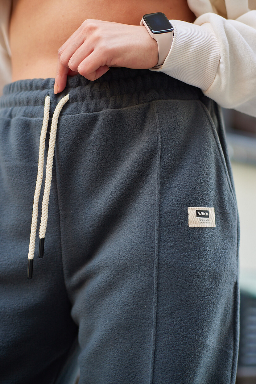 Twenty3 Kadın Polar Nervür Detaylı Etiketli Düz Paça Palazzo Eşofman Altı