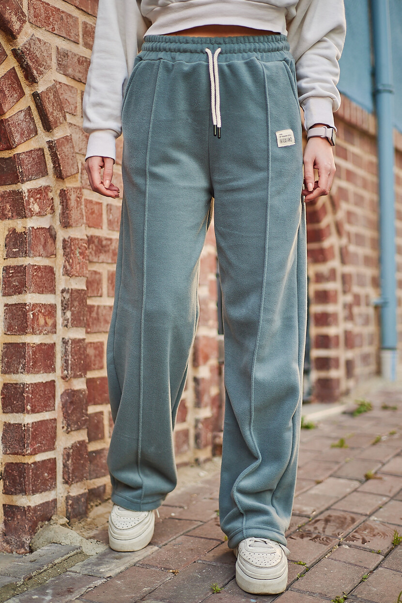 Twenty3 Kadın Polar Nervür Detaylı Etiketli Düz Paça Palazzo Eşofman Altı