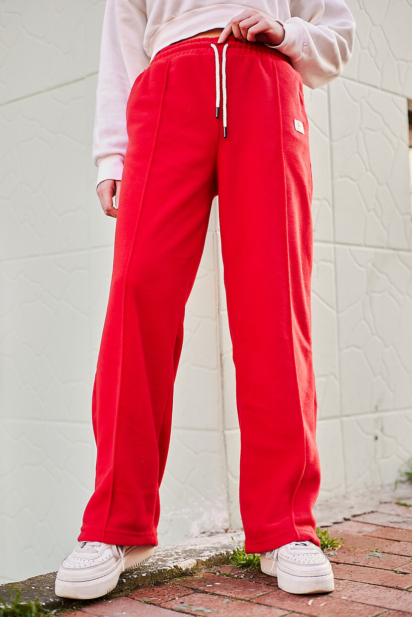 Twenty3 Kadın Polar Nervür Detaylı Etiketli Düz Paça Palazzo Eşofman Altı