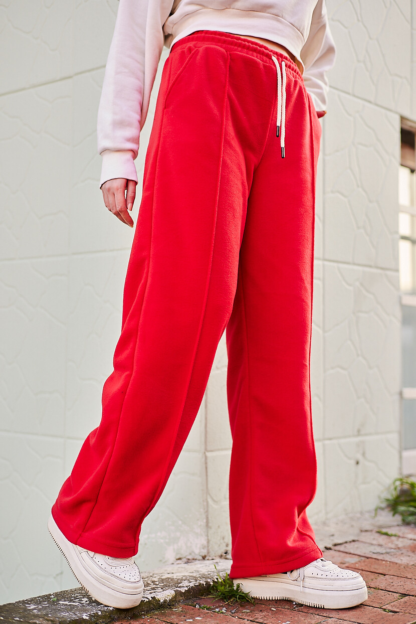 Twenty3 Kadın Polar Nervür Detaylı Etiketli Düz Paça Palazzo Eşofman Altı