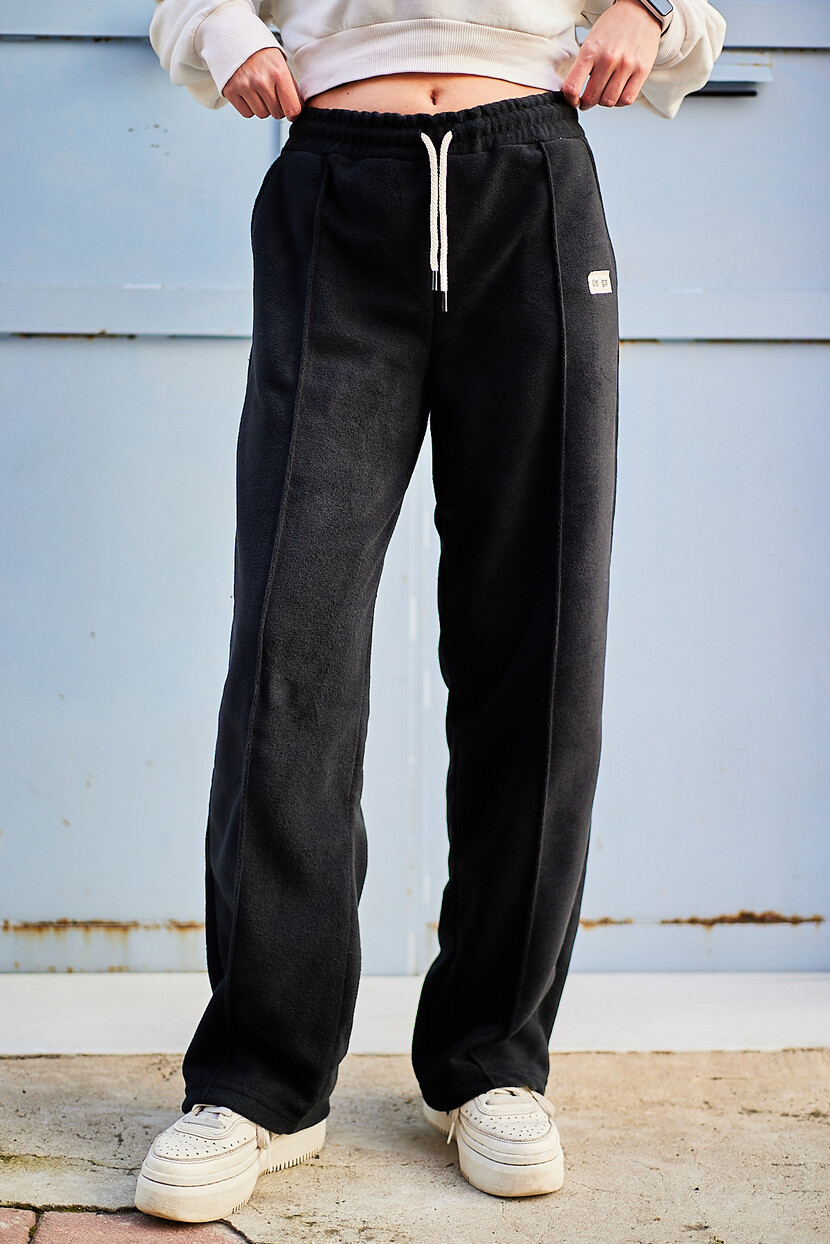 Twenty3 Kadın Polar Nervür Detaylı Etiketli Düz Paça Palazzo Eşofman Altı