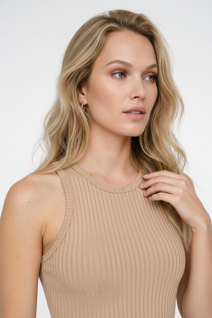 Kadın Halter Yaka Esnek Ribana Basic Atlet