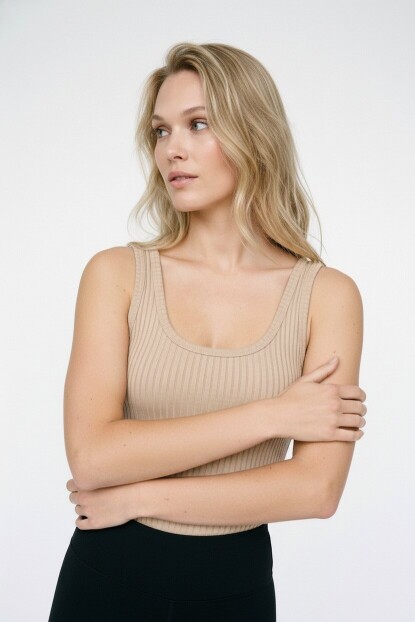 Kadın U Yaka Esnek Ribana Basic Atlet