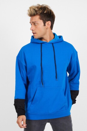 Twenty3 Erkek 2 İplik Oversize Comfort Kesim Kapşonu ve Kol Ucu Parçalı Sweat Shirt