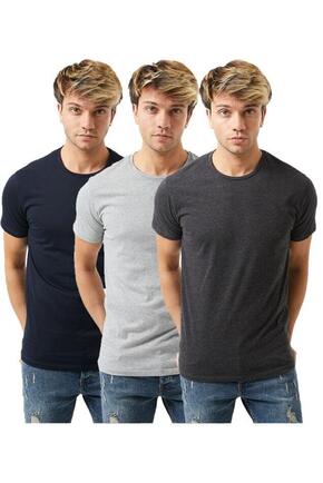 Twenty3 Erkek 3Lü Çok Renkli Paket Sıfır Yaka Basic T-Shirt