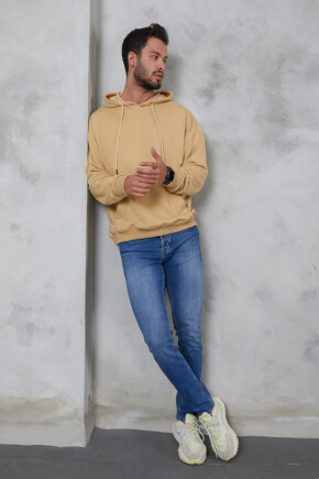 Twenty3  Erkek Oversize Kapüşonlu Kanguru Cepli Ribanalı Uzun Kollu Basic Sweatshirt