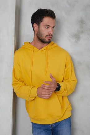 Twenty3  Erkek Oversize Kapüşonlu Kanguru Cepli Ribanalı Uzun Kollu Basic Sweatshirt