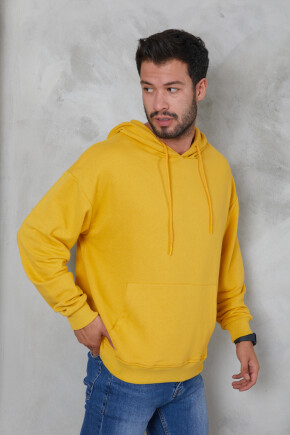 Twenty3  Erkek Oversize Kapüşonlu Kanguru Cepli Ribanalı Uzun Kollu Basic Sweatshirt