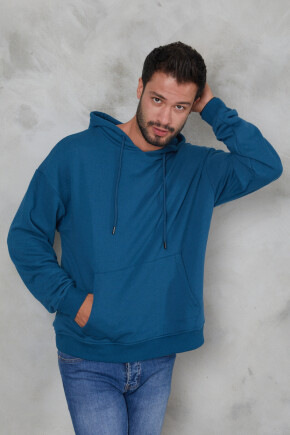 Twenty3  Erkek Oversize Kapüşonlu Kanguru Cepli Ribanalı Uzun Kollu Basic Sweatshirt