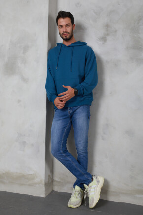 Twenty3  Erkek Oversize Kapüşonlu Kanguru Cepli Ribanalı Uzun Kollu Basic Sweatshirt