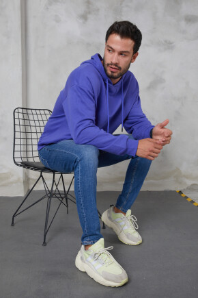 Twenty3  Erkek Oversize Kapüşonlu Kanguru Cepli Ribanalı Uzun Kollu Basic Sweatshirt