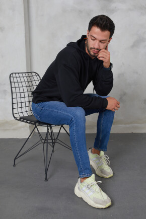 Twenty3  Erkek Oversize Kapüşonlu Kanguru Cepli Ribanalı Uzun Kollu Basic Sweatshirt