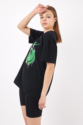 Twenty3 Kadın Sıfır Yaka Basic Baskılı Oversize T-Shirt 