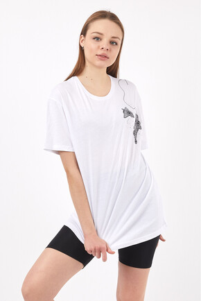 Twenty3 Kadın Sıfır Yaka Basic Uzay Baskılı Oversize T-Shirt 