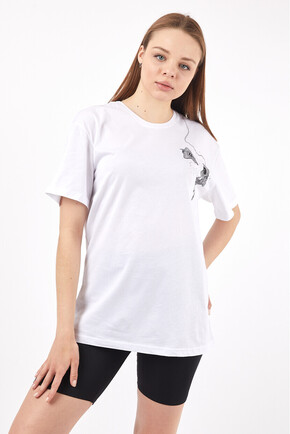 Twenty3 Kadın Sıfır Yaka Basic Uzay Baskılı Oversize T-Shirt 