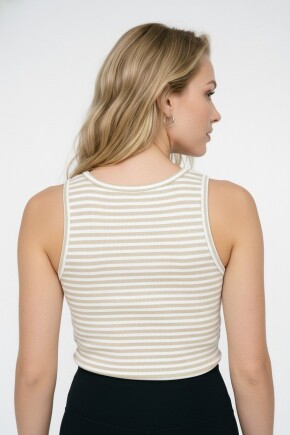 Kadın Halter Yaka Çizgili Pamuklu Ribana Atlet