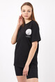 Twenty3 Kadın Sıfır Yaka Basic Ay Baskılı Oversize T-Shirt 