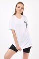 Twenty3 Kadın Sıfır Yaka Basic Uzay Baskılı Oversize T-Shirt 